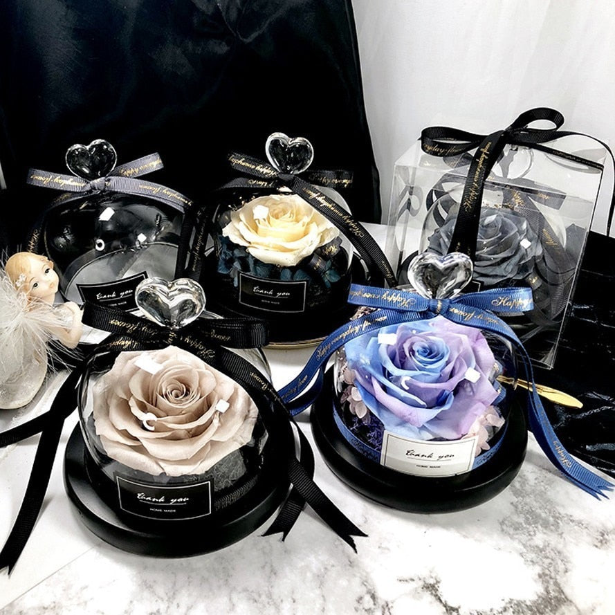 Exclusive Rose in Glass Dome with Lights - Real Rose, Beauty And The Beast Preserved Rosevalentines day gift