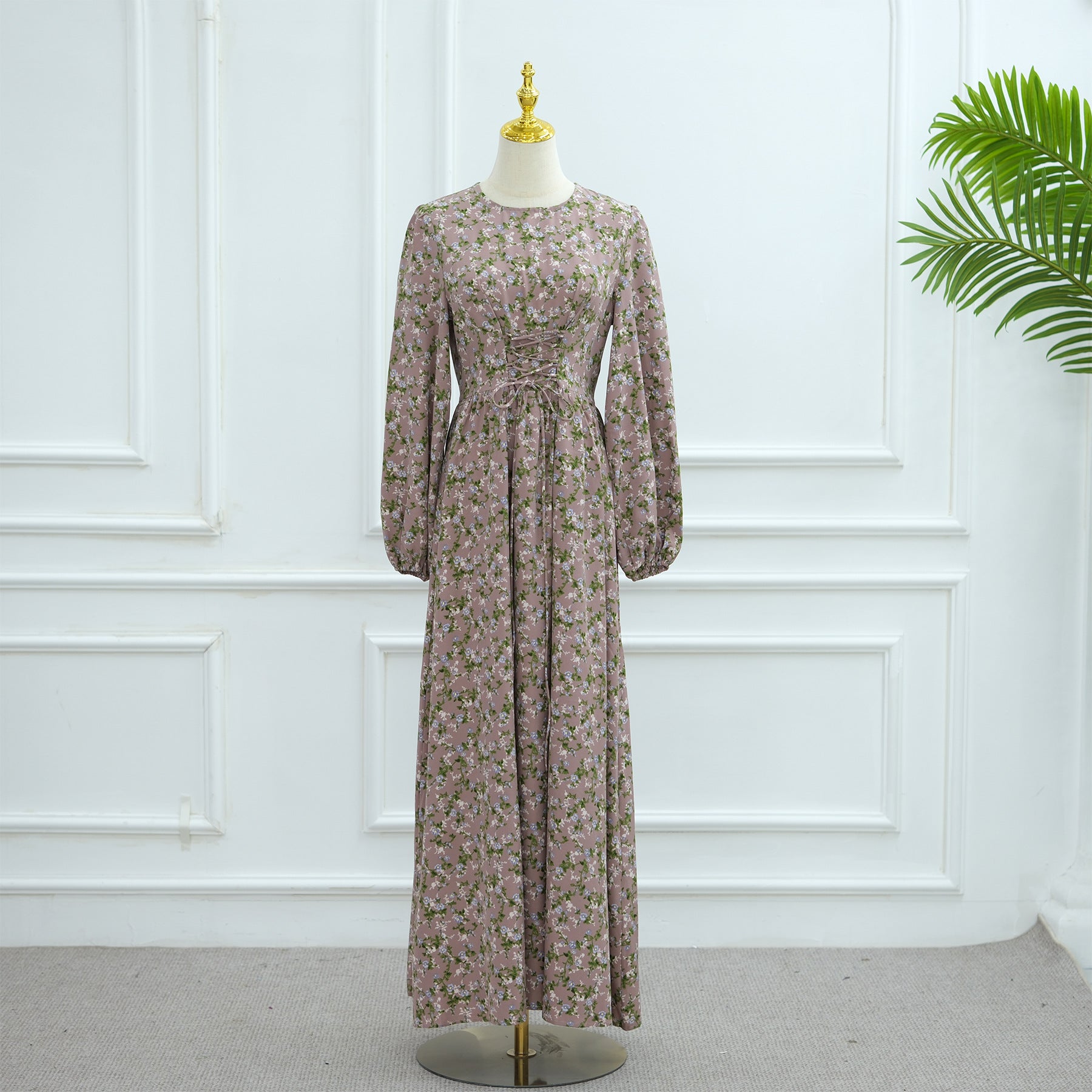 Pure Beauty Print Dress Waist-Cinched Ankle-Length Printed Long Dress Series