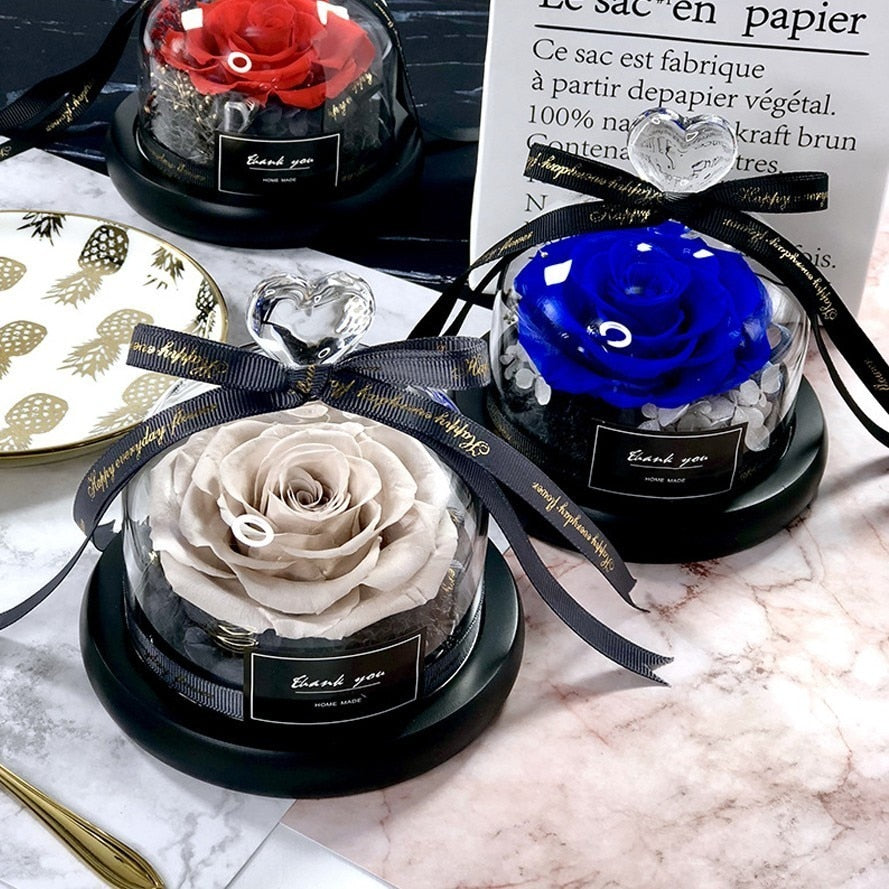 Exclusive Rose in Glass Dome with Lights - Real Rose, Beauty And The Beast Preserved Rosevalentines day gift