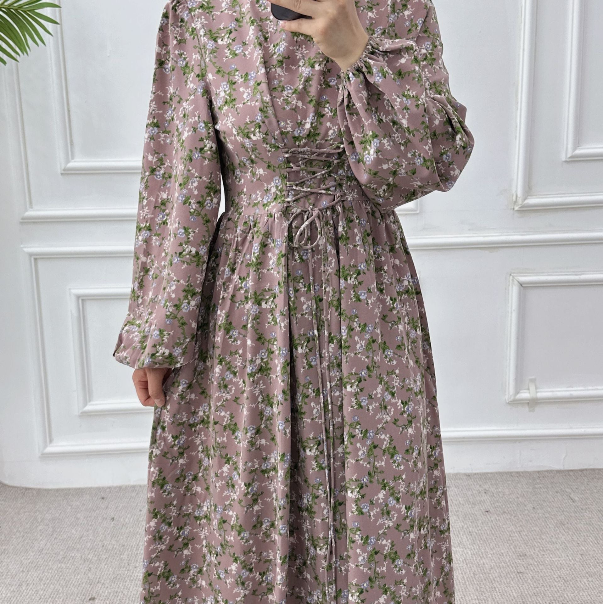 Pure Beauty Print Dress Waist-Cinched Ankle-Length Printed Long Dress Series