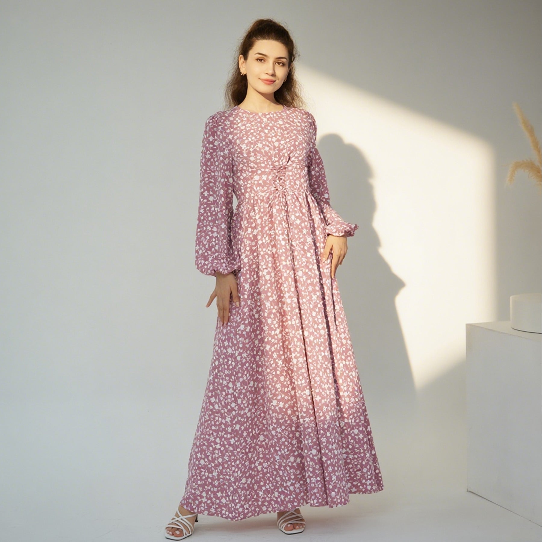 Pure Beauty Print Dress Waist-Cinched Ankle-Length Printed Long Dress Series