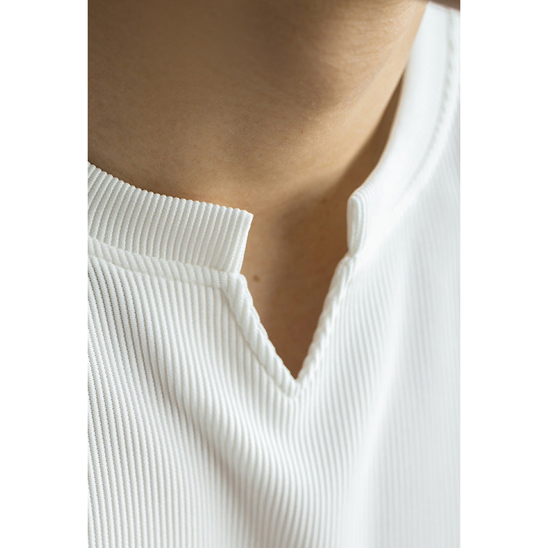 Vertical V-neck T-shirt Loose Fitness Top