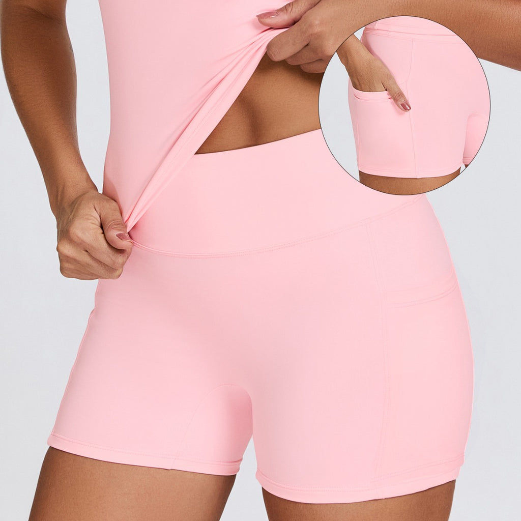 Dry Yoga Suit with Shorts and Pockets for Outdoor Running and Fitness Women