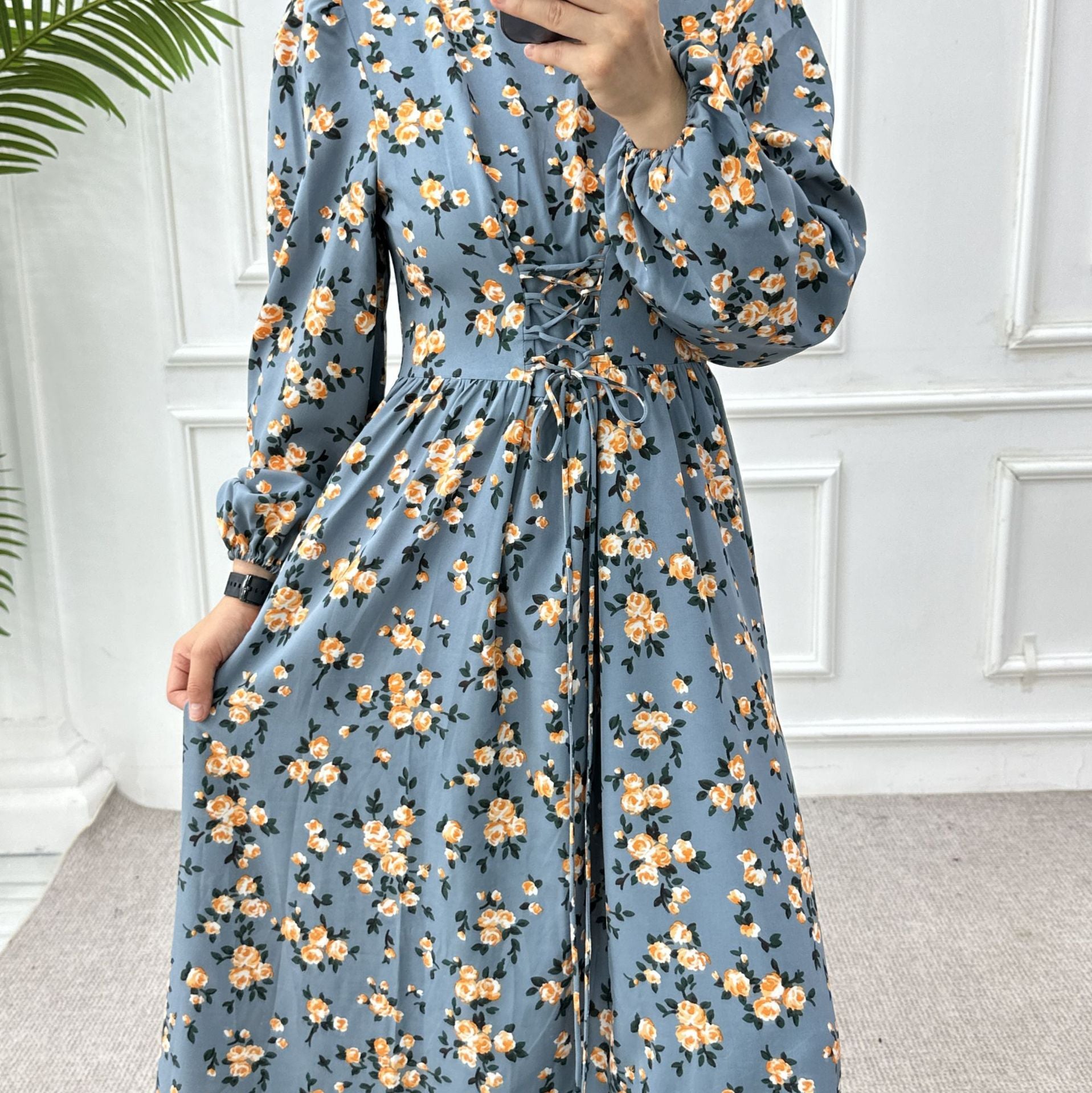 Pure Beauty Print Dress Waist-Cinched Ankle-Length Printed Long Dress Series