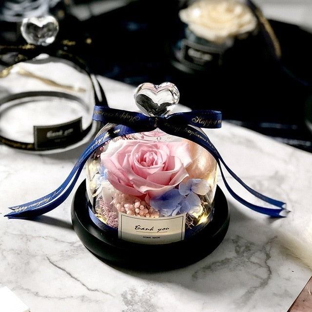 Exclusive Rose in Glass Dome with Lights - Real Rose, Beauty And The Beast Preserved Rosevalentines day gift