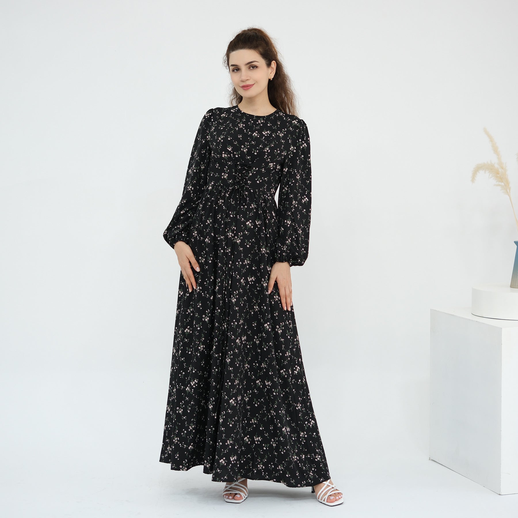 Pure Beauty Print Dress Waist-Cinched Ankle-Length Printed Long Dress Series