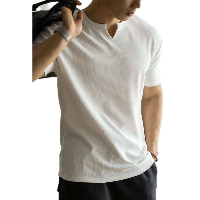 Vertical V-neck T-shirt Loose Fitness Top