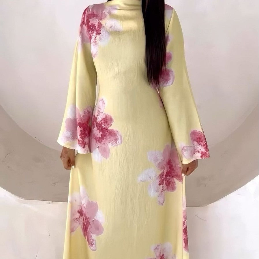 Pure Beauty Print Dress Waist-Cinched Ankle-Length Printed Long Dress Series