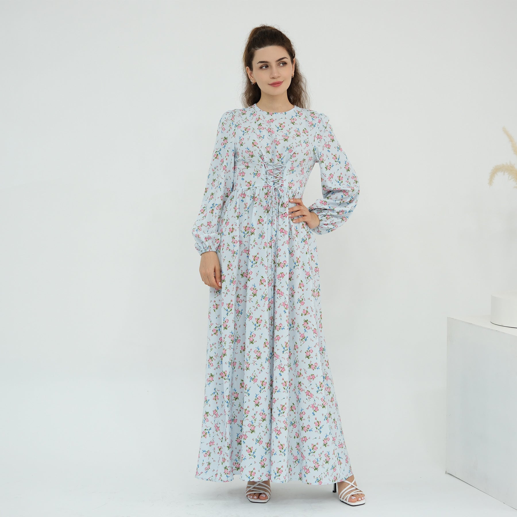Pure Beauty Print Dress Waist-Cinched Ankle-Length Printed Long Dress Series