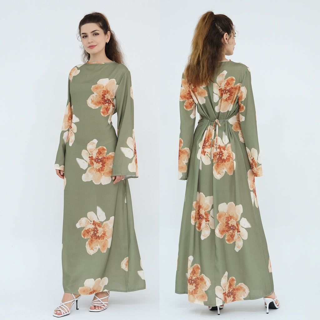 Pure Beauty Print Dress Waist-Cinched Ankle-Length Printed Long Dress Series