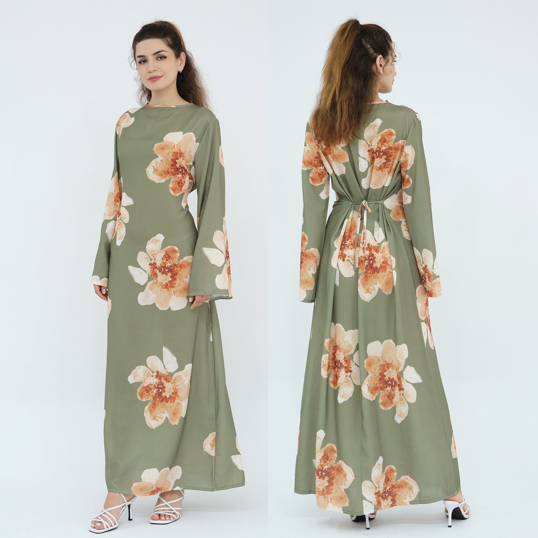 Pure Beauty Print Dress Waist-Cinched Ankle-Length Printed Long Dress Series