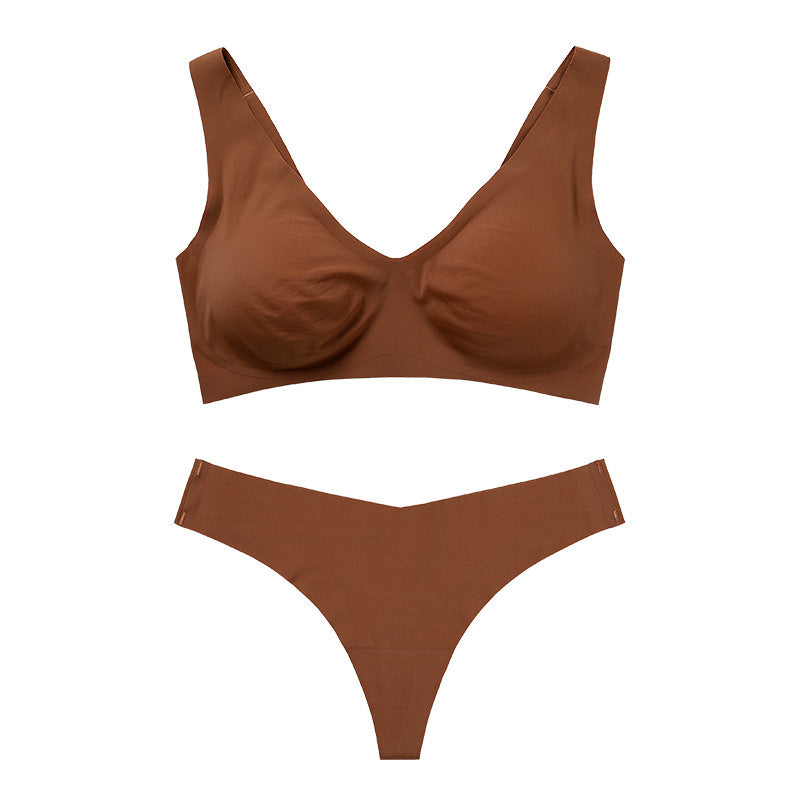 No Steel Ring Bra Set Women's Thong Sexy Beauty Back Support Breathable Big Breasts Small Underwear Se