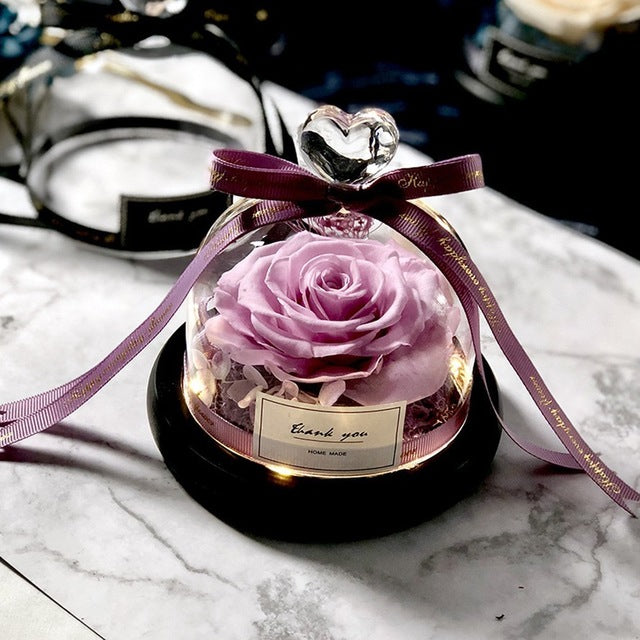 Exclusive Rose in Glass Dome with Lights - Real Rose, Beauty And The Beast Preserved Rosevalentines day gift