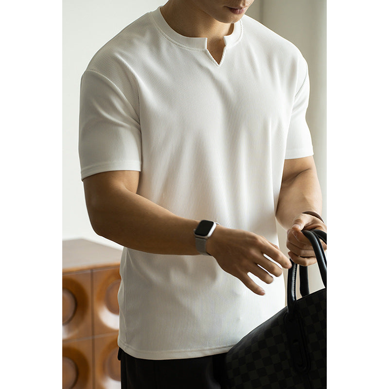 Vertical V-neck T-shirt Loose Fitness Top