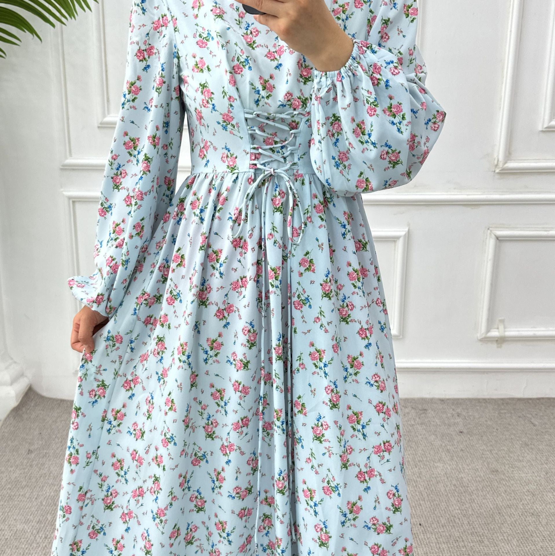 Pure Beauty Print Dress Waist-Cinched Ankle-Length Printed Long Dress Series