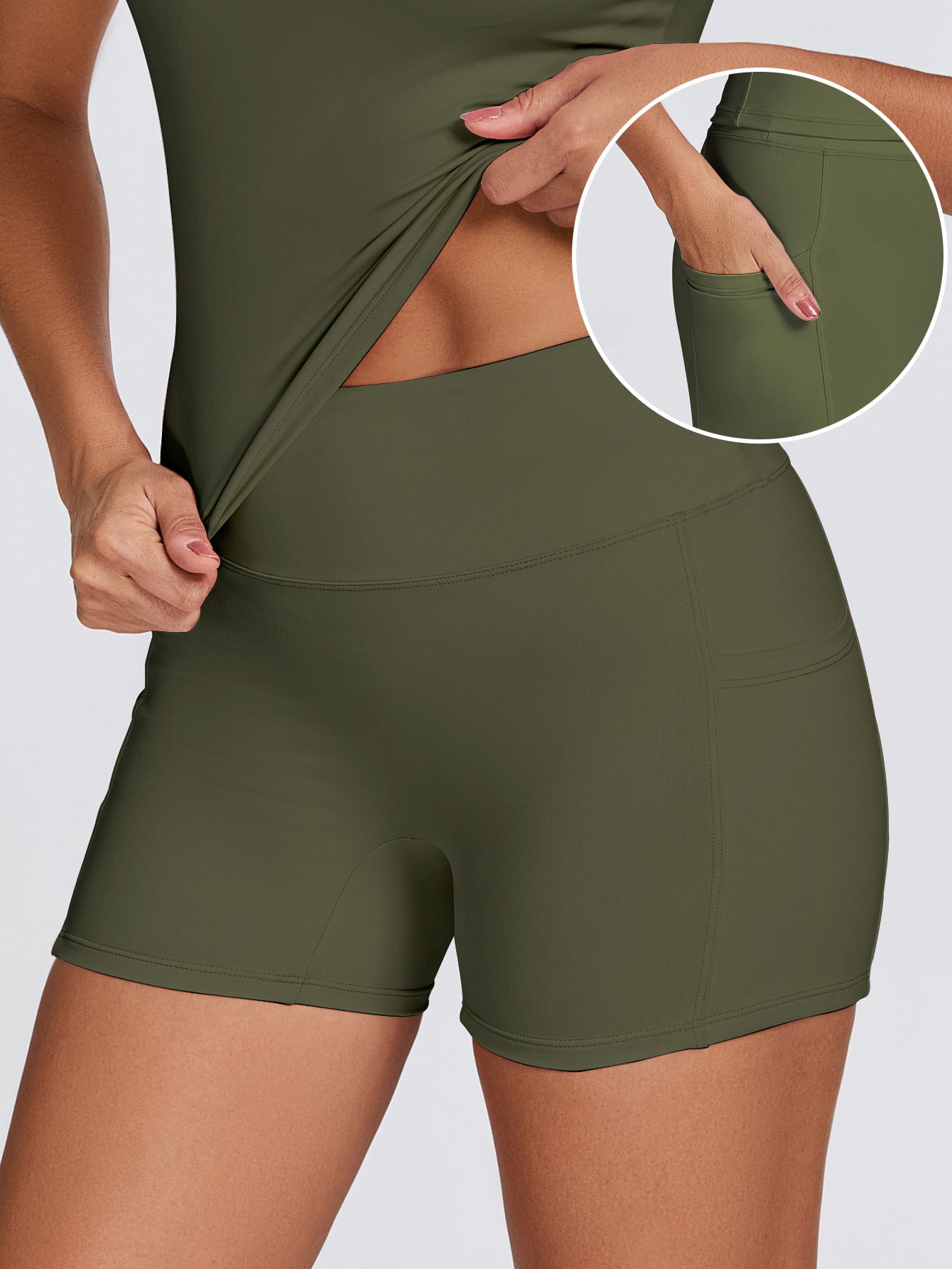 Dry Yoga Suit with Shorts and Pockets for Outdoor Running and Fitness Women