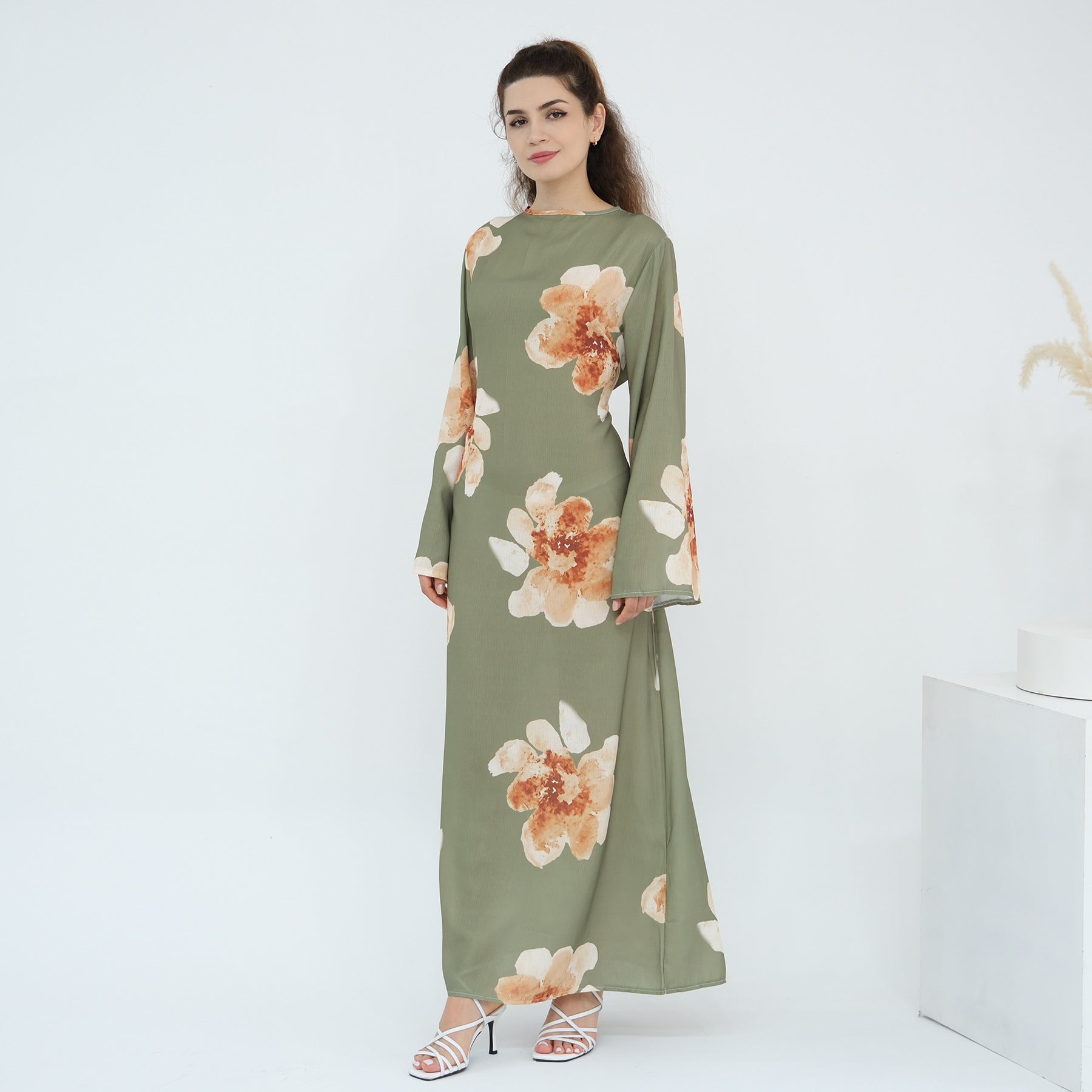 Pure Beauty Print Dress Waist-Cinched Ankle-Length Printed Long Dress Series