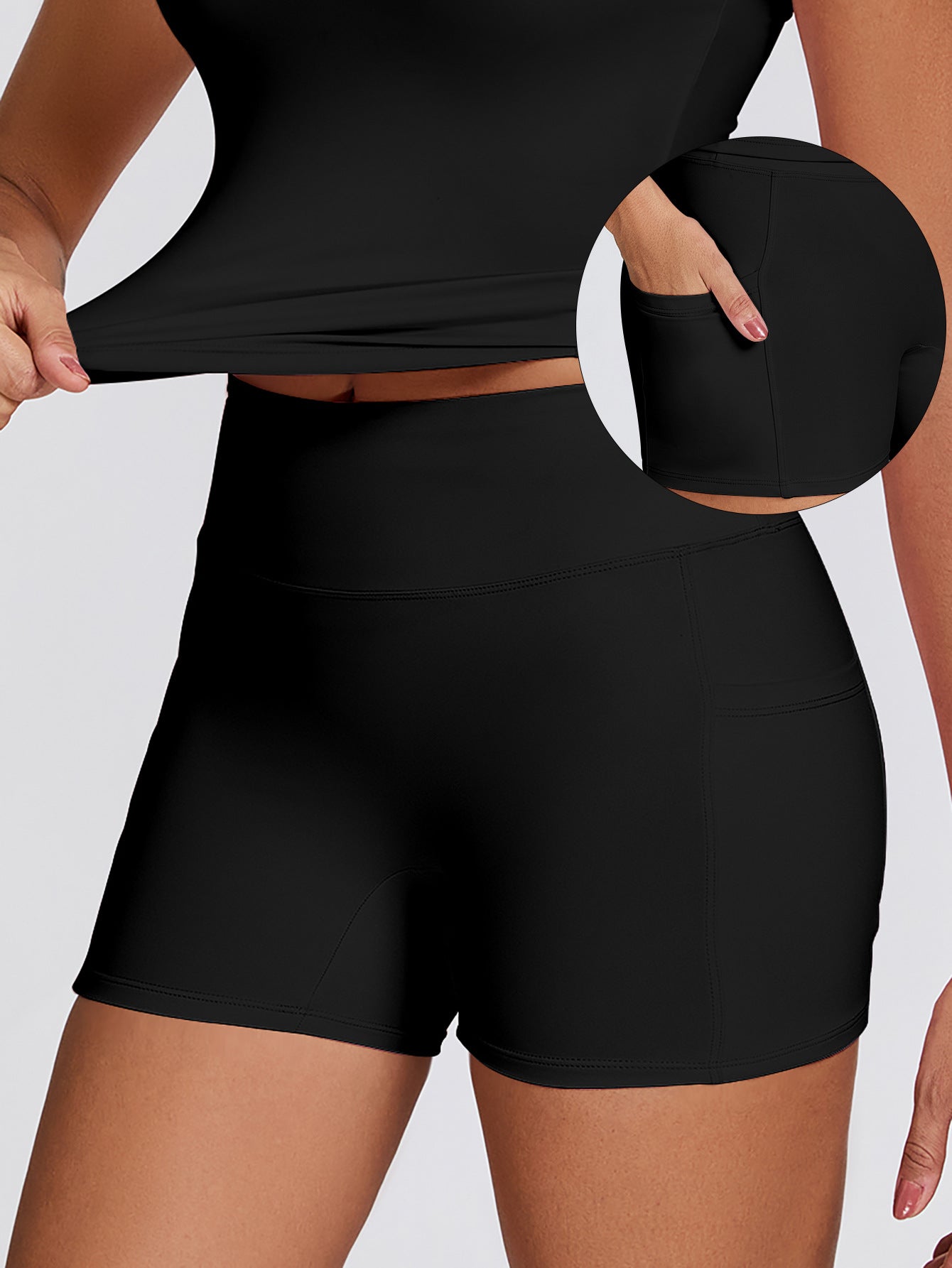 Dry Yoga Suit with Shorts and Pockets for Outdoor Running and Fitness Women