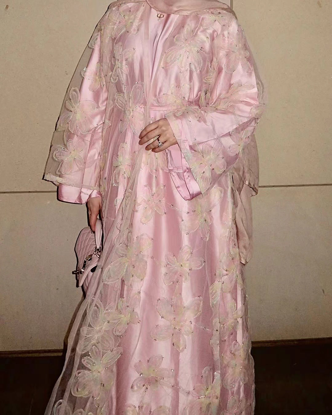 Pure Beauty Crochet Knit Cardigan with Solid Color Inner Long Skirt LR1071