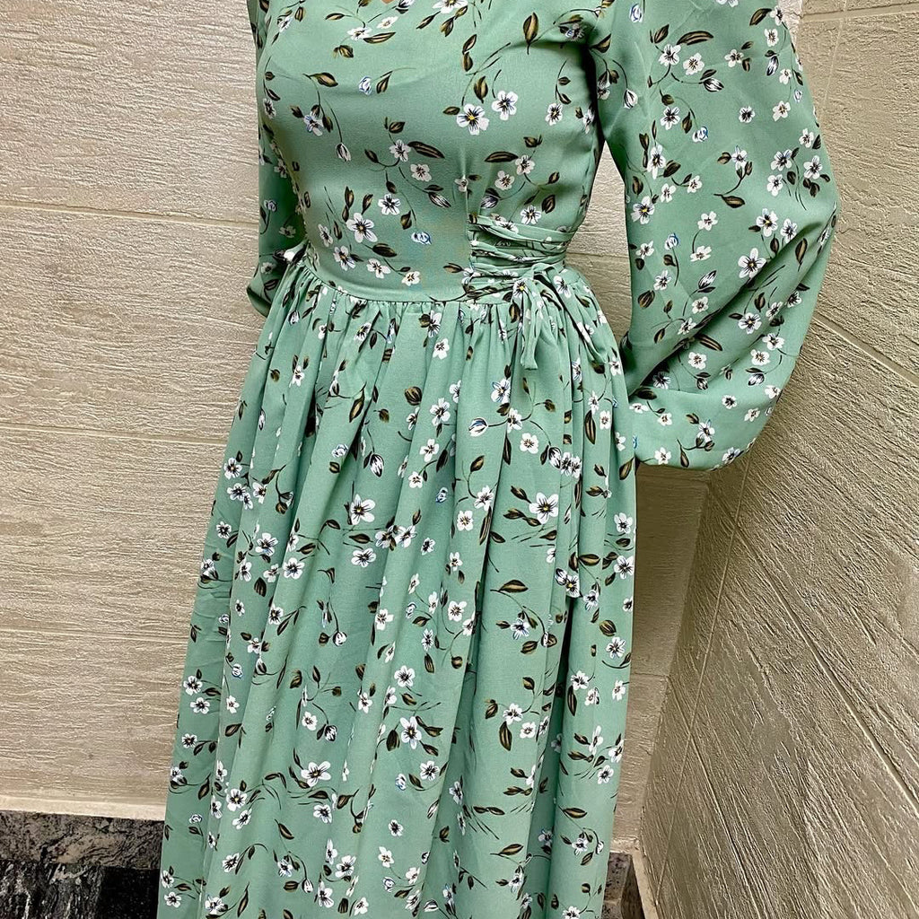 Pure Beauty Print Dress Waist-Cinched Ankle-Length Printed Long Dress Series